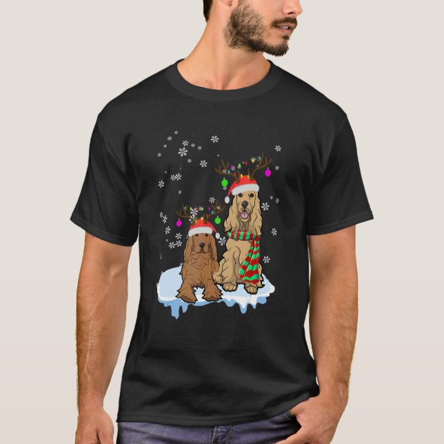 Cute Christmas Cocker Spaniel Santa Hats Reindeer  T-Shirt (Vorderseite)