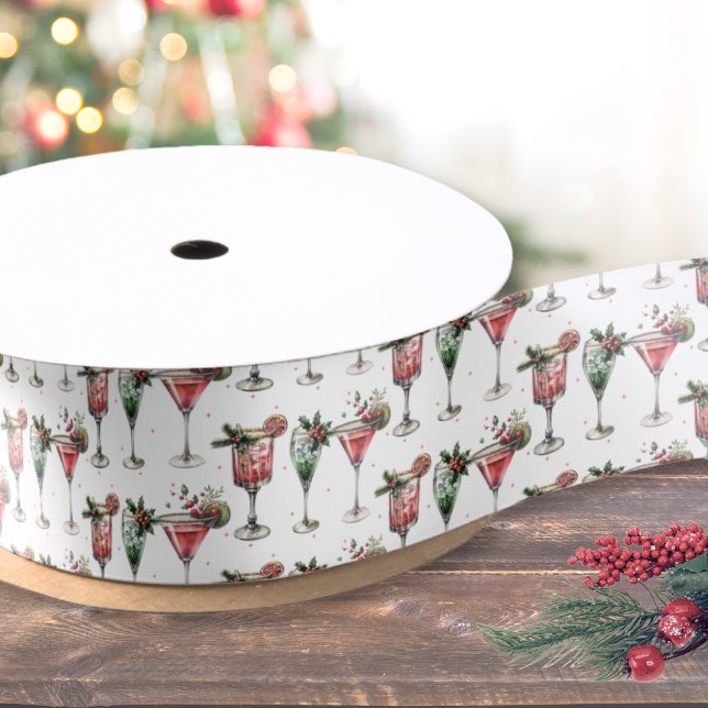 Cute Christmas Cocktail Pattern Satinband (Cute Christmas Cocktail Pattern Satin Ribbon)