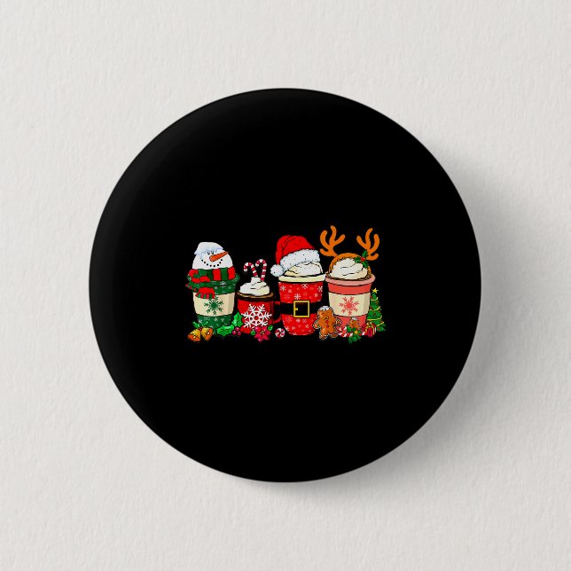 Cute Christmas Coffee Shirt Snowman Deer Santa Cof Button (Vorderseite)