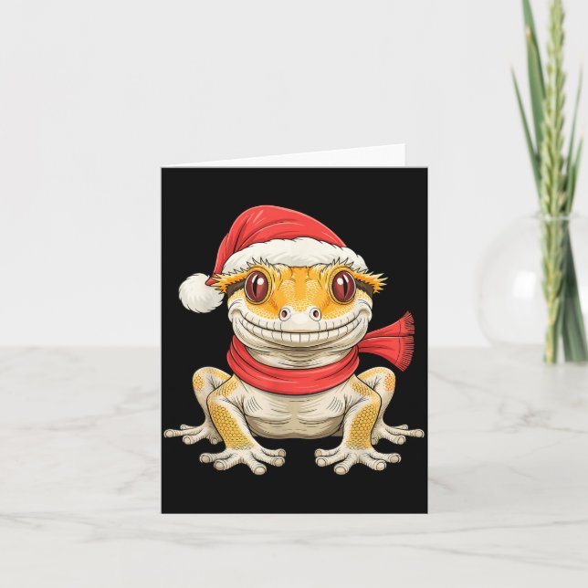 Cute Christmas Crested Gecko Santa  Karte (Vorderseite)