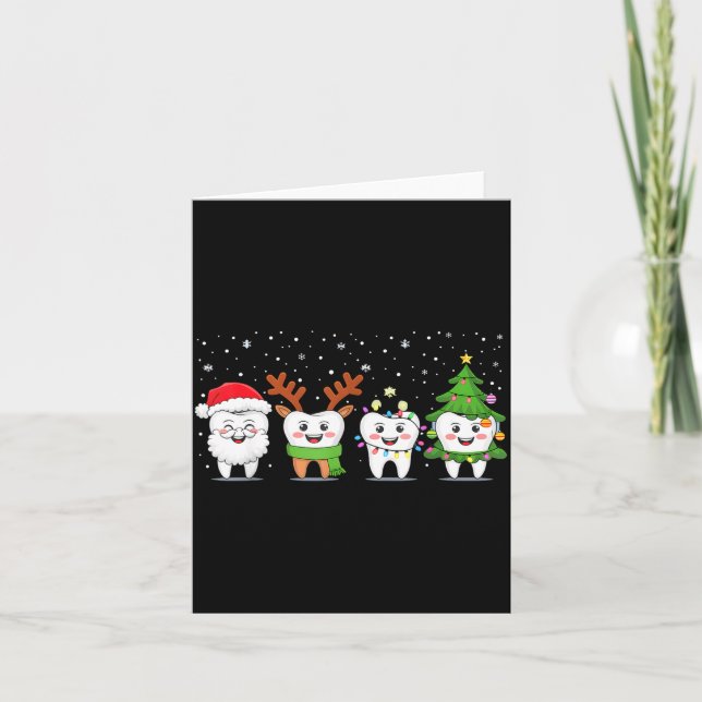 Cute Christmas Dental Tooth Characters Fun Holiday Karte (Vorderseite)