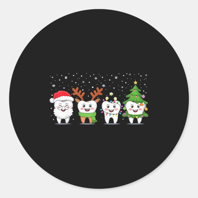 Cute Christmas Dental Tooth Characters Fun Holiday Runder Aufkleber (Vorderseite)