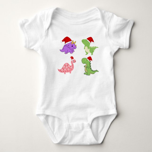 Cute Christmas Dinosaurs Baby Bodysuit  Strampler (Vorderseite)
