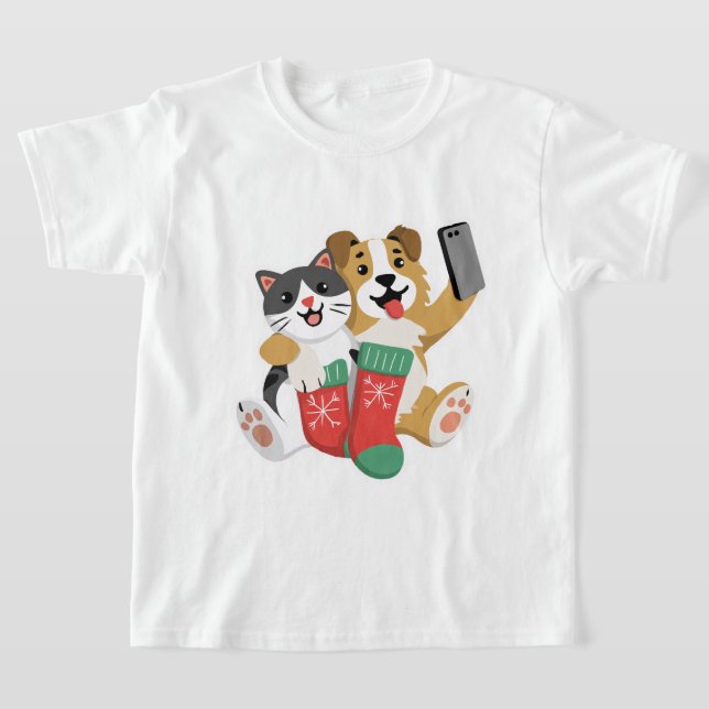 Cute Christmas Dog and Cat Selfie – Funny Holiday T-Shirt (Ablage )