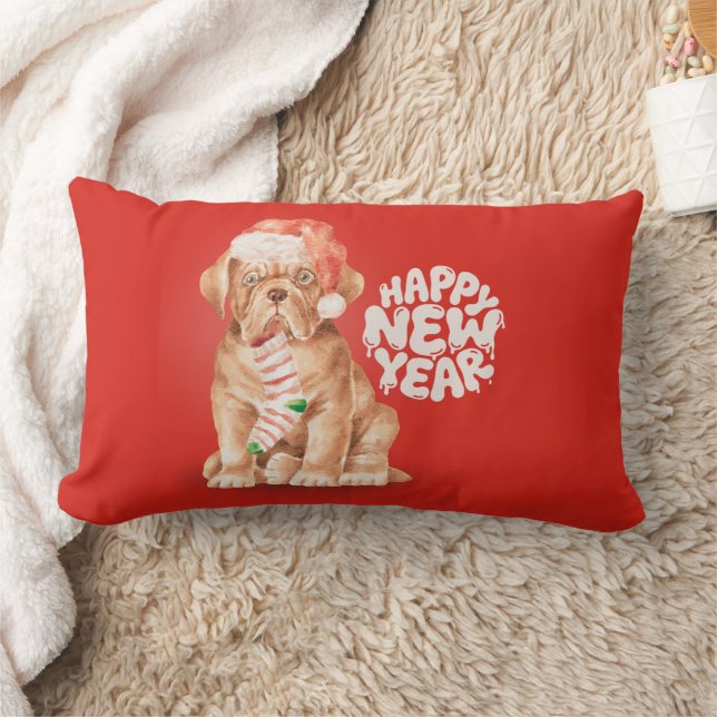Cute Christmas Dog Pillow – Happy New Year Red Lendenkissen (Decke)