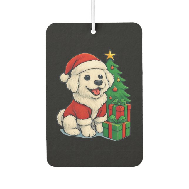 Cute Christmas Dog, Santa Hat Dog, With Christmas  Autolufterfrischer (Vorderseite)
