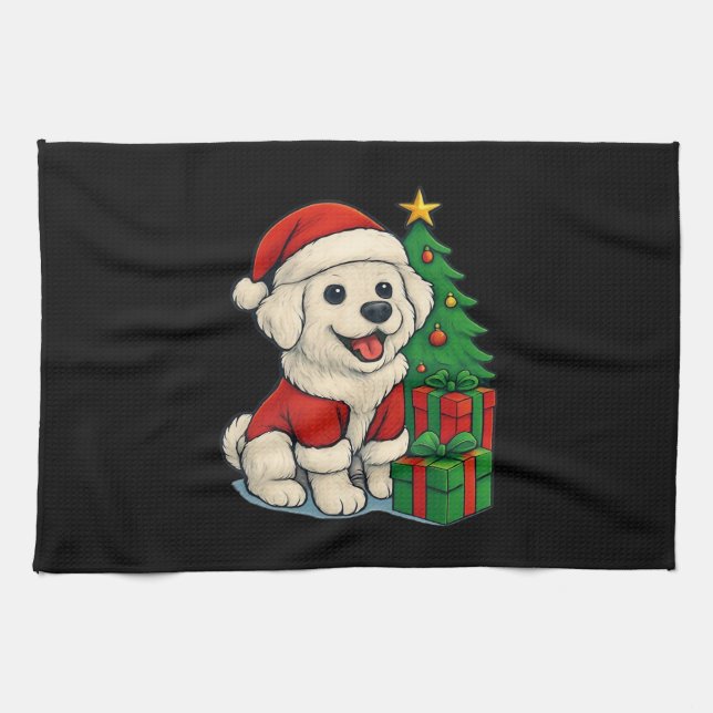Cute Christmas Dog, Santa Hat Dog, With Christmas  Geschirrtuch (Horizontal)