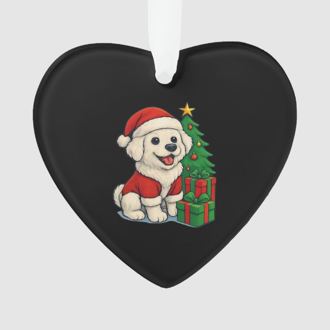 Cute Christmas Dog, Santa Hat Dog, With Christmas  Ornament (Vorderseite)