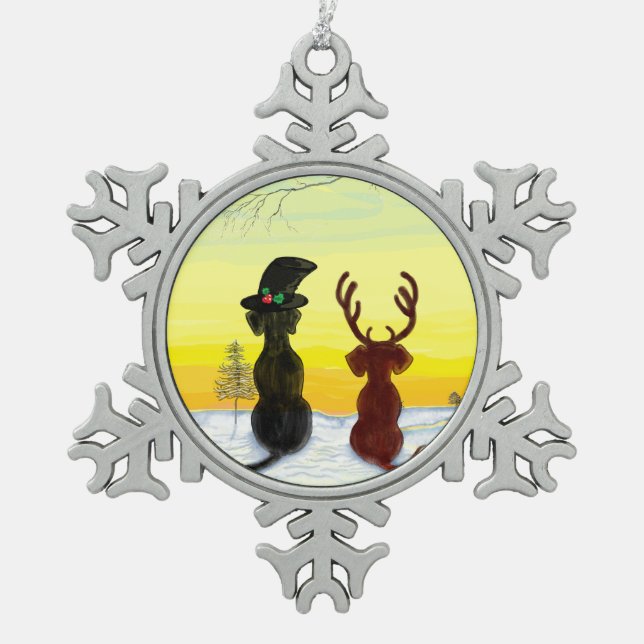 cute christmas dog schneeflocken Zinn-Ornament (Vorderseite)