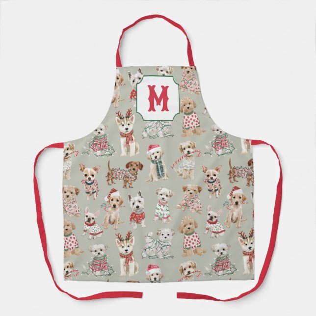 Cute Christmas Dogs Monogram Schürze (Vorderseite)
