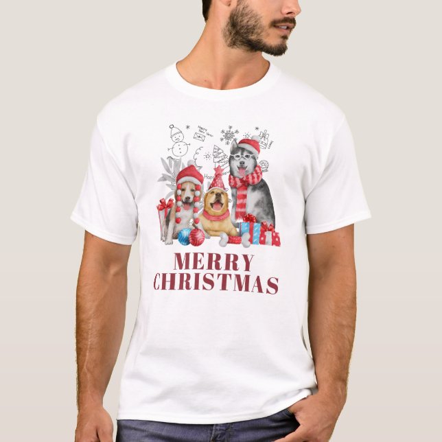 🐶 Cute Christmas Dogs with Gifts – Festive Merry  T-Shirt (Vorderseite)