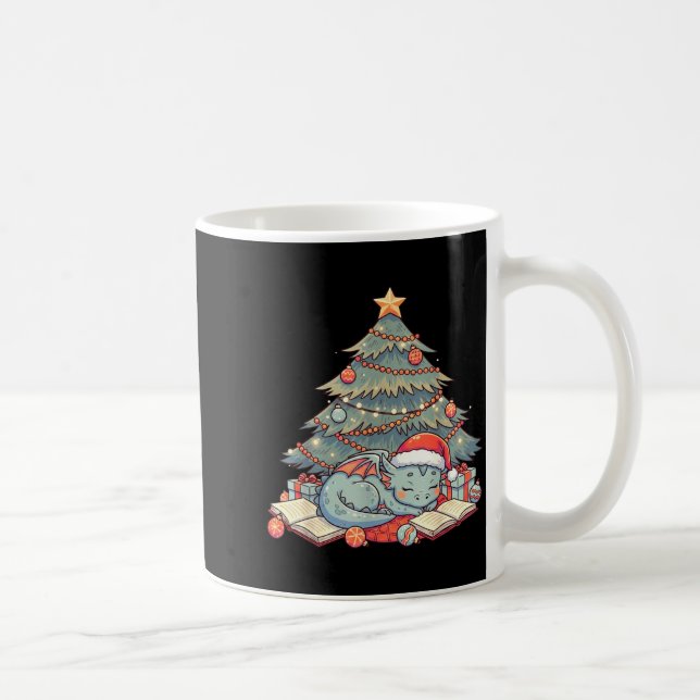 Cute Christmas Dragon Sleeng Under Tree Books Love Kaffeetasse (Rechts)