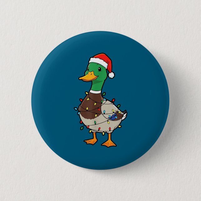 Cute Christmas Duck Mallard With Xmas Lights  Button (Vorderseite)
