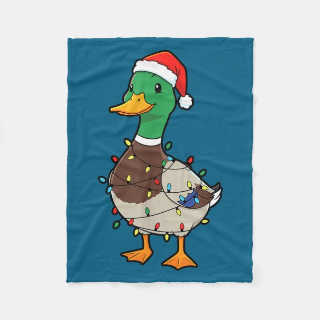 Cute Christmas Duck Mallard With Xmas Lights  Fleecedecke (Vorderseite)
