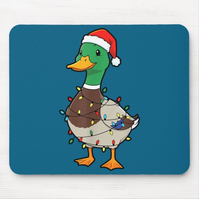 Cute Christmas Duck Mallard With Xmas Lights  Mousepad (Vorne)