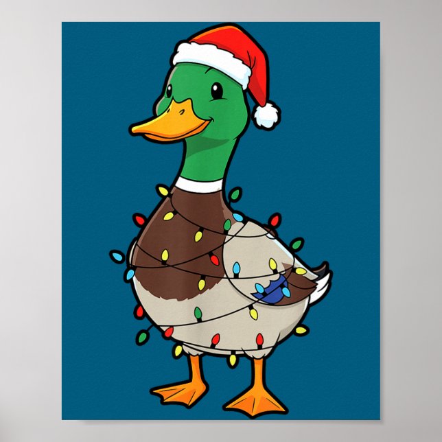 Cute Christmas Duck Mallard With Xmas Lights  Poster (Vorne)