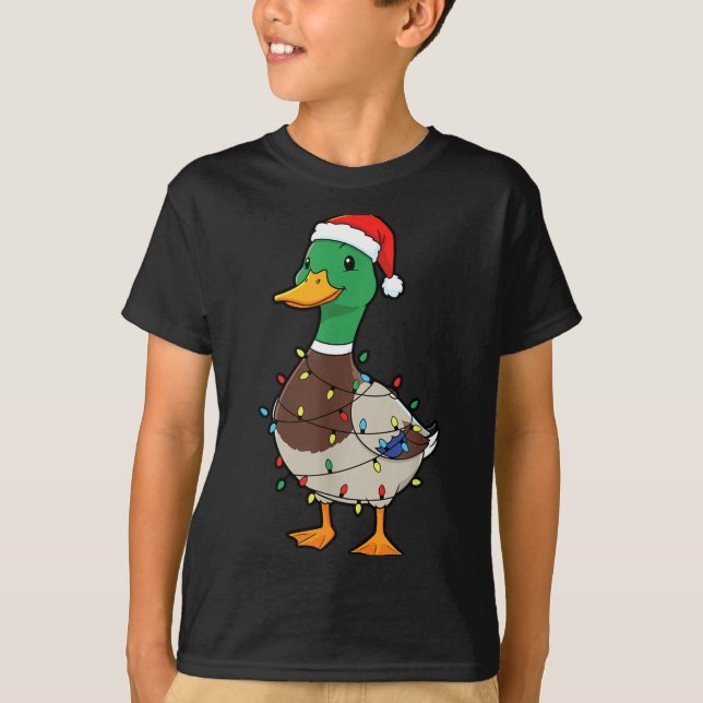 Cute Christmas Duck Mallard With Xmas Lights  T-Shirt (Vorderseite)