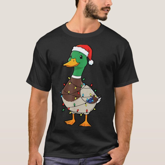 Cute Christmas Duck Mallard With Xmas Lights  T-Shirt (Vorderseite)