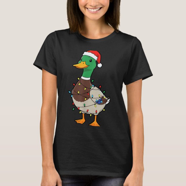 Cute Christmas Duck Mallard With Xmas Lights  T-Shirt (Vorderseite)
