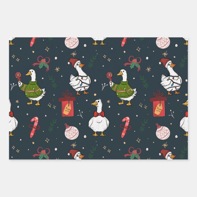 Cute Christmas Ducks Gift Wrap Geschenkpapier Set (Vorderseite)