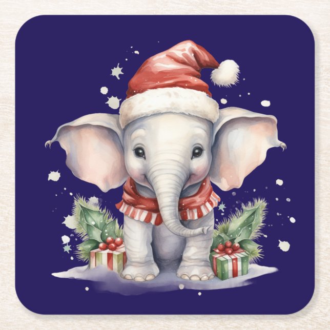 Cute Christmas Elephant Rechteckiger Pappuntersetzer (Vorderseite)
