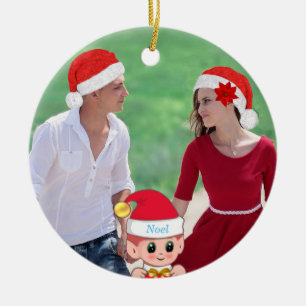 Cute Christmas Elf & Custom Photo Keramik Ornament