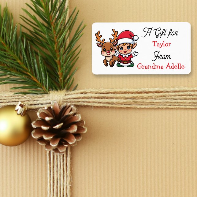 Cute Christmas Elf Personalized to and from Adressaufkleber (Von Creator hochgeladen)