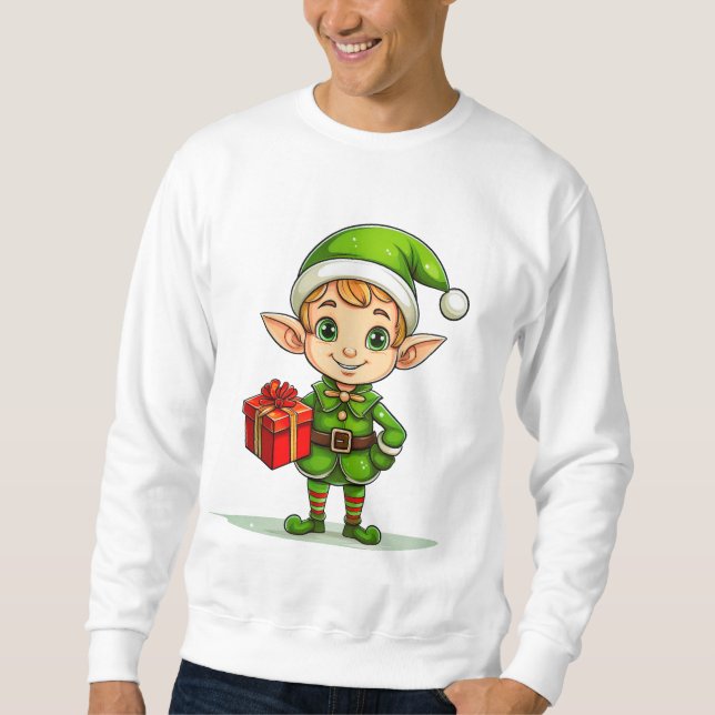 Cute Christmas Elf with Gift – Holiday Sweatshirt  (Vorderseite)