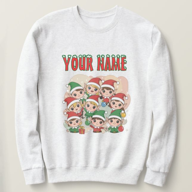 Cute Christmas Elves Squad Cartoon Illustration Sweatshirt (Design vorne)