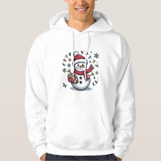 Cute Christmas Football Snowman Holiday Illustrati Hoodie