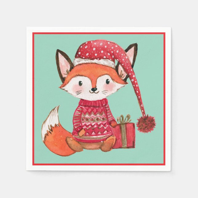Cute christmas fox in cozy sweater serviette (Vorderseite)