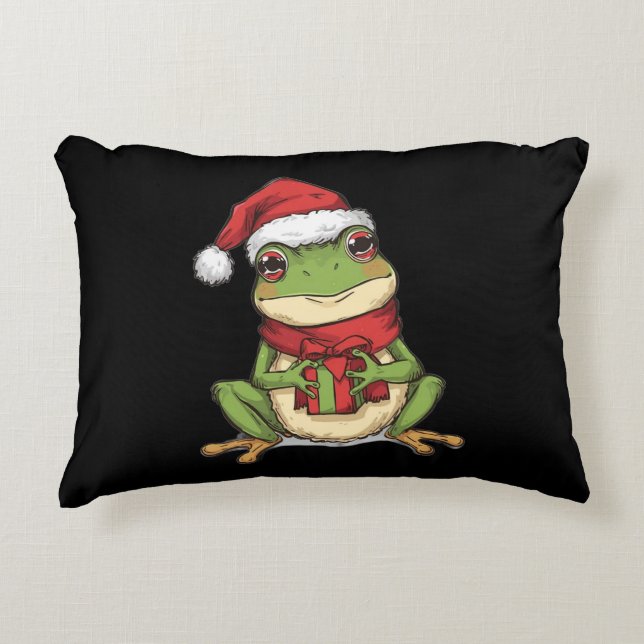 Cute Christmas Frog Sweater - Santa Frog Holding G Dekokissen (Vorderseite)