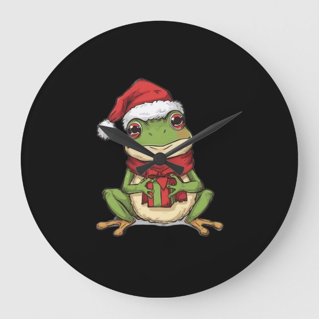 Cute Christmas Frog Sweater - Santa Frog Holding G Große Wanduhr (Vorderseite)