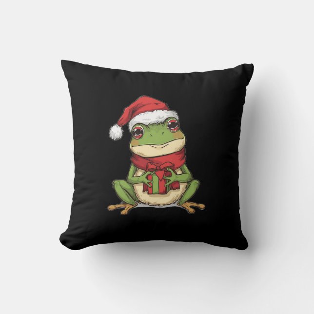 Cute Christmas Frog Sweater - Santa Frog Holding G Kissen (Vorderseite)