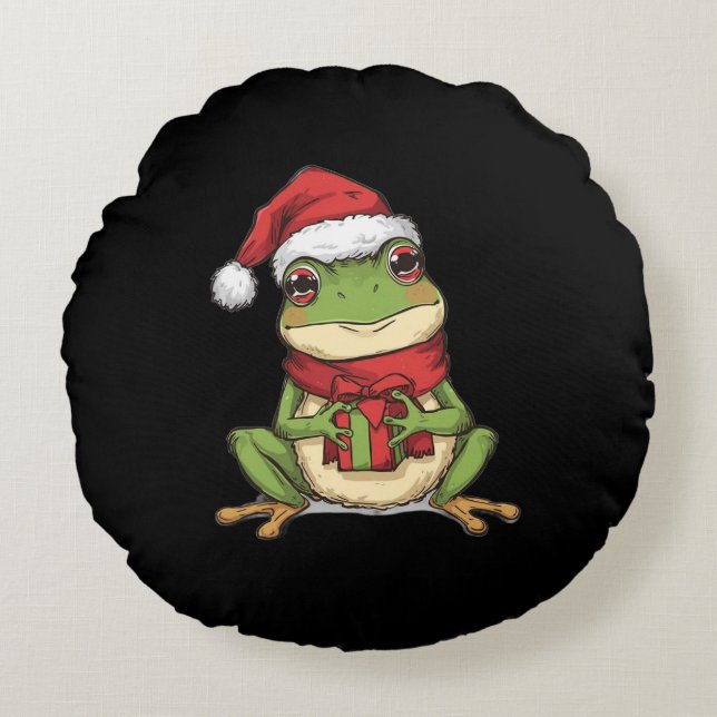 Cute Christmas Frog Sweater - Santa Frog Holding G Rundes Kissen (Vorderseite)