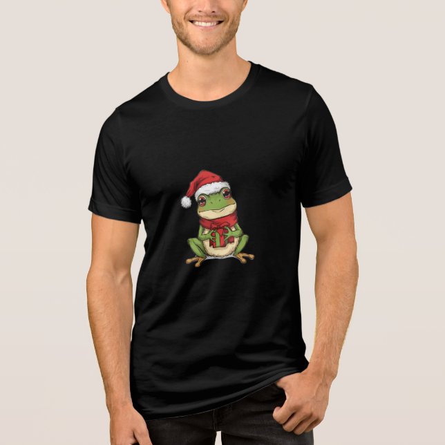 Cute Christmas Frog Sweater - Santa Frog Holding G Tri-Blend Shirt (Vorderseite)
