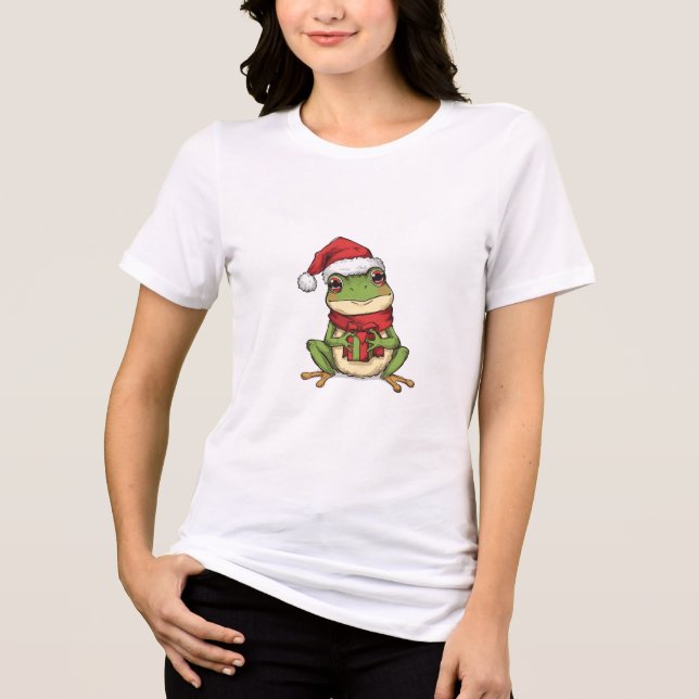 Cute Christmas Frog Sweater - Santa Frog Holding G Tri-Blend Shirt (Vorderseite)