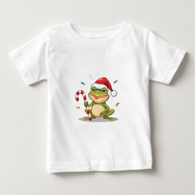 Cute Christmas Frog With Candy Cane - Funny Holida Baby T-shirt (Vorderseite)