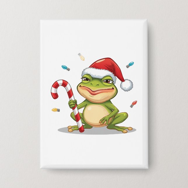Cute Christmas Frog With Candy Cane - Funny Holida Button (Vorderseite)