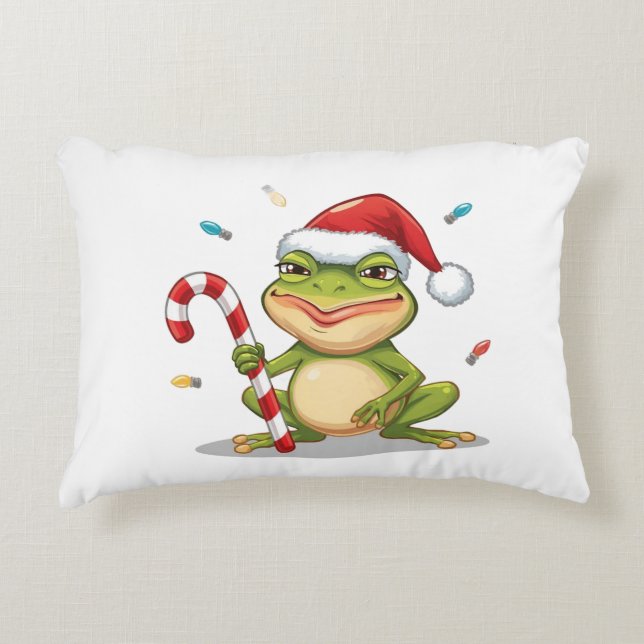 Cute Christmas Frog With Candy Cane - Funny Holida Dekokissen (Vorderseite)