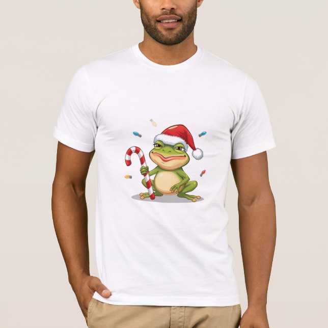 Cute Christmas Frog With Candy Cane - Funny Holida T-Shirt (Vorderseite)