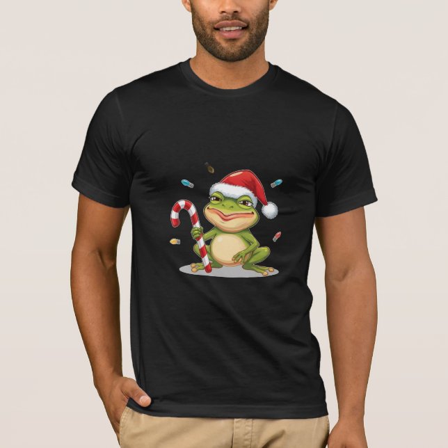 Cute Christmas Frog With Candy Cane - Funny Holida T-Shirt (Vorderseite)