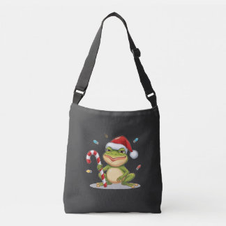 Cute Christmas Frog With Candy Cane - Funny Holida Tragetaschen Mit Langen Trägern