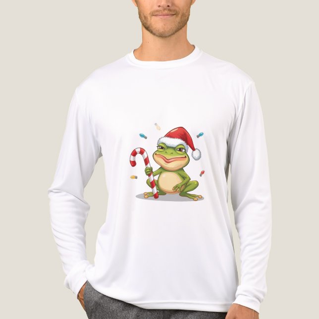 Cute Christmas Frog With Candy Cane - Funny Holida Tri-Blend Shirt (Vorderseite)