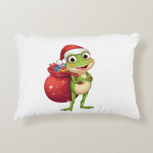 Cute Christmas Frog with Gift Bag - Santa Frog Hol Dekokissen (Vorderseite)
