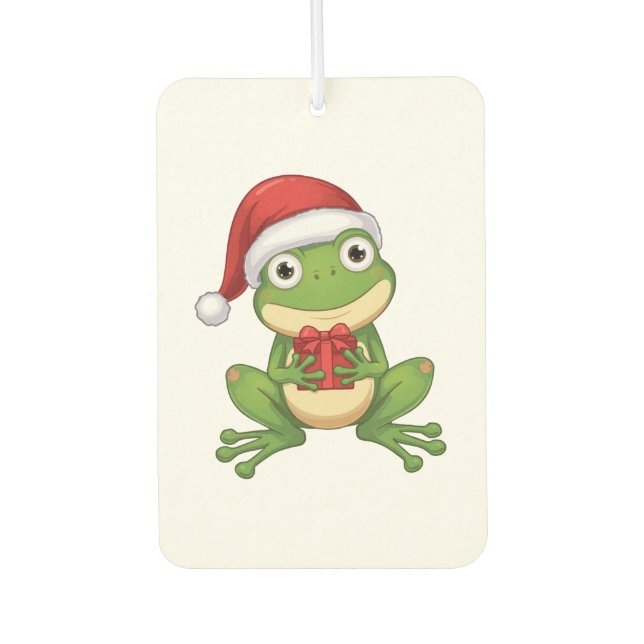 Cute Christmas Frog with Santa Hat and Gift |  Fun Autolufterfrischer (Vorderseite)