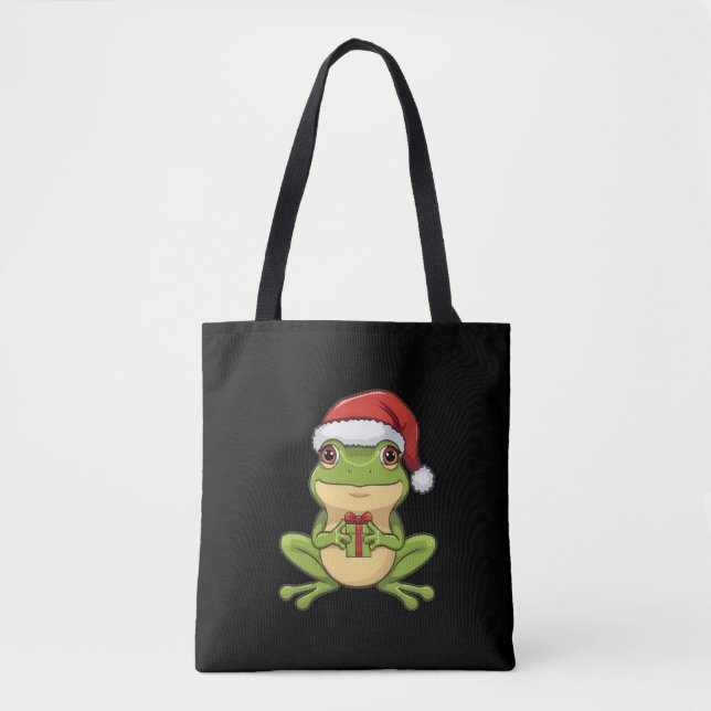 Cute Christmas Frog with Santa Hat Holding  Gift - (Vorderseite)