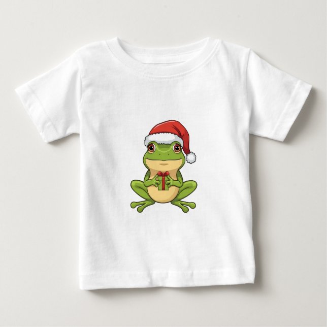 Cute Christmas Frog with Santa Hat Holding  Gift - Baby T-shirt (Vorderseite)