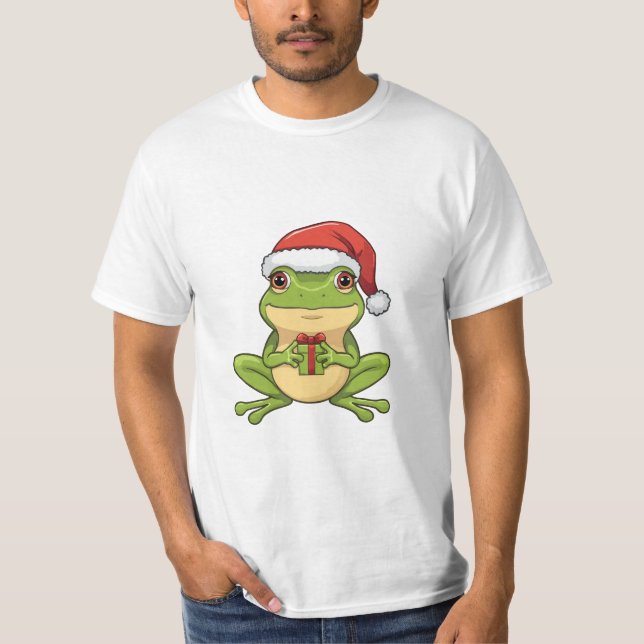 Cute Christmas Frog with Santa Hat Holding  Gift - T-Shirt (Vorderseite)