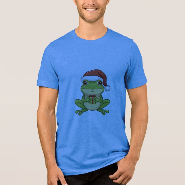 Cute Christmas Frog with Santa Hat Holding  Gift - Tri-Blend Shirt (Vorderseite)